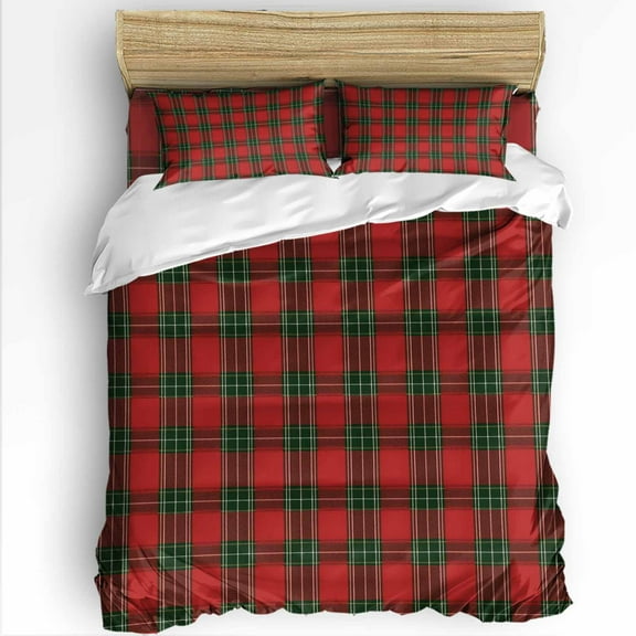 Christmas Twin Size Comforter Set, Red Green Plaid Vintage Texture Soft Bedding for All Seasons, 4 Pcs Bed Set with 1 Comforter (68"x86") ,1Sheet(66"x116"), 2 Pillowcases (19"x29")
