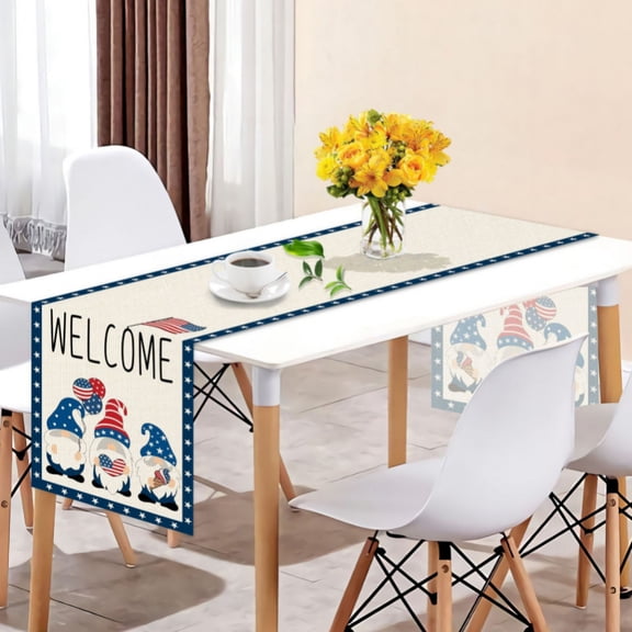 Linen Table Runner for Independence Day 4th of July, 13x70inch Patriotic Rustic American Flag Non-Slip Burlap Table Cloth Runner for Coffee Dinner Holiday Parade Celebrations