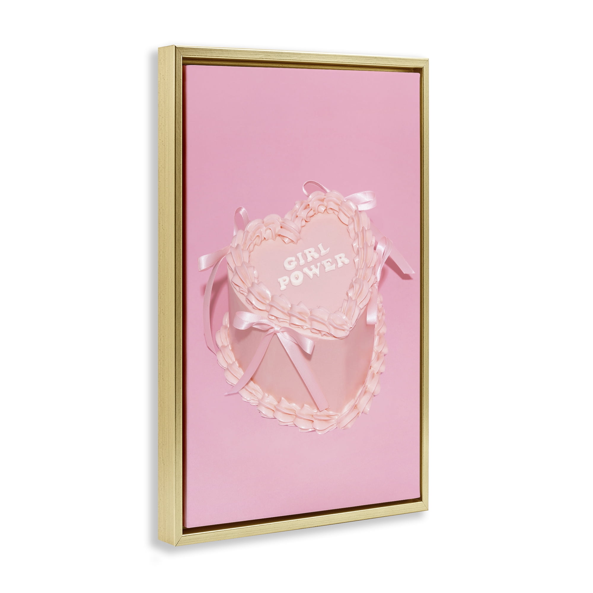Stupell Industries Pink Girl Power Cake Food & Beverage Painting Gold Floater Framed Art Print Wall Art, 21 x 31