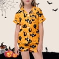 thumbnail image 2 of Weebloom Halloween Kids Girl Pajamas Cute Pumpkin Outfits 2 Piece Set Short Sleeve Button Down Shirt And Shorts Casual Elastic Waist Sleepwear Nightwear Pjs Loungewear Purple 8-9 Years, 2 of 5