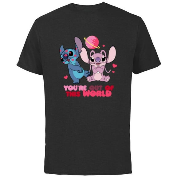 Disney Stitch & Angel You’re Out of This World Valentine’s - Short Sleeve Cotton T-Shirt for Adults - Customized-Black
