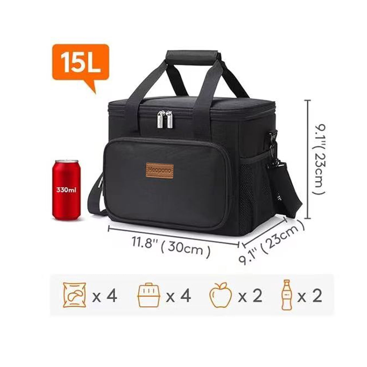 Reusable Lunch Box Insulated Lunch Box Soft Cooler Cooling Tote for Adult Men&Women Travel Essentials 15L,Black