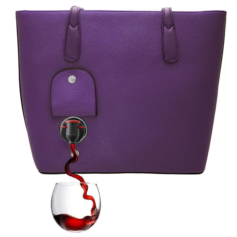 PortoVino Wine Purse Aubergine Fashionable Wine Tote with Hidden