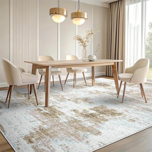 Buganda Area Rug for Living Room 5'X7', Washable Artificial Wool Area Rug, Low Pile Non-Slip Carpet for Bedroom Office Dining Room, Beige