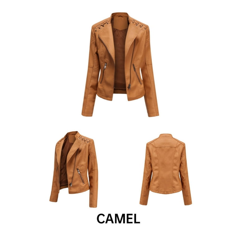 Leather Bomber Jacket Women Jacket Coat Women s Zipper Leather Casual Solid Color Women Leather Jacket Thickened Slim Chamarras Para Mujer Women Leather Jacket Walmart