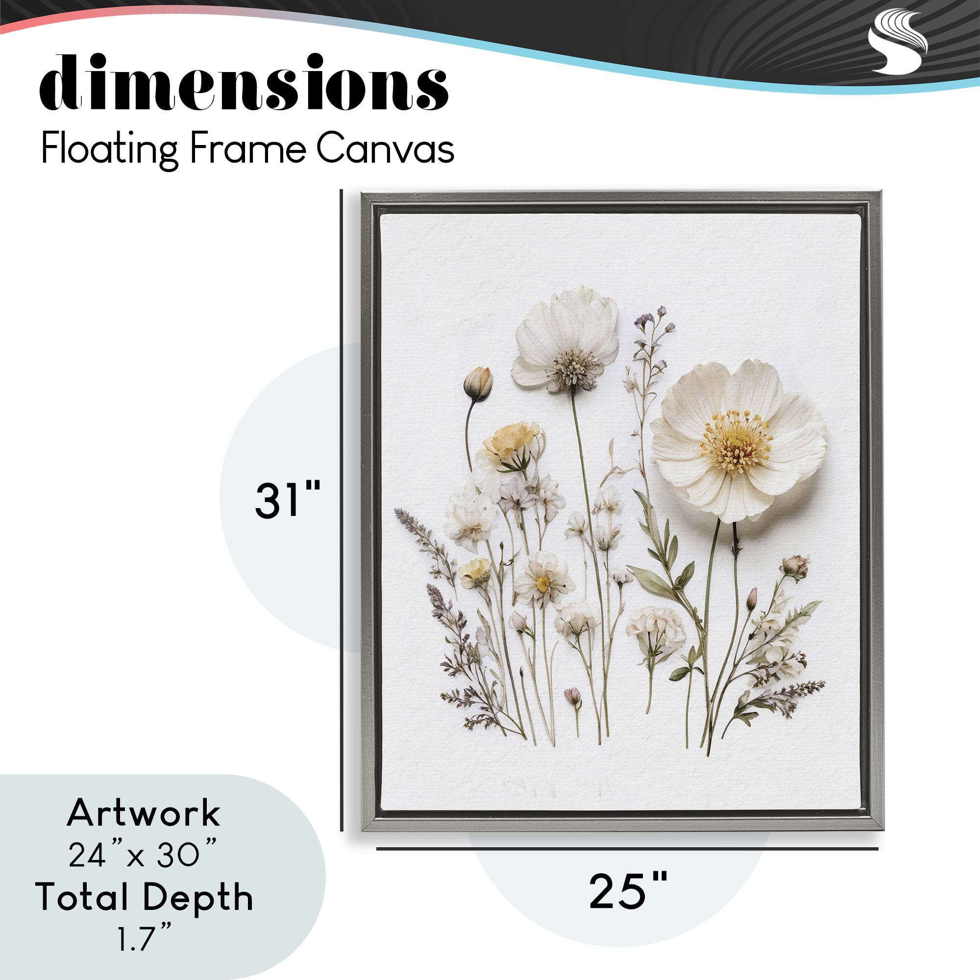 Pressed Bathroom Botanicals Gray Framed Floater Canvas Wall Art, design by Lettered and Lined