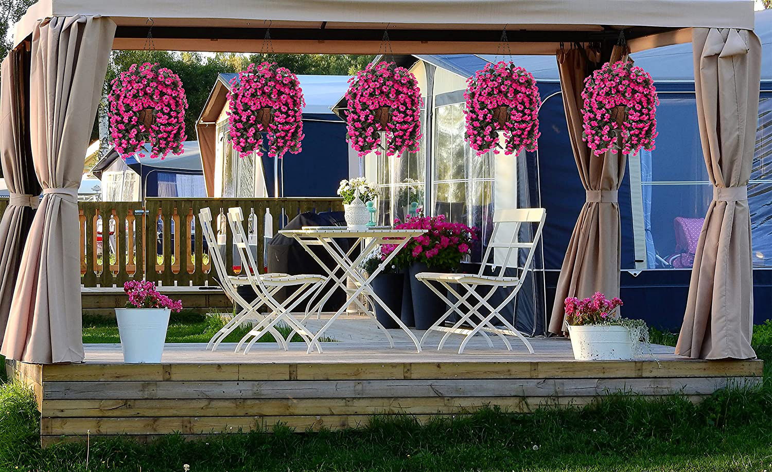 Hanging Baskets Artificial Flowers for Outdoor Interior Decor, Artificial Daisies Flowers shrubs Flowers Plants with Baskets for Home Porch Garden Patio Patio Spring Decoration(Pink)