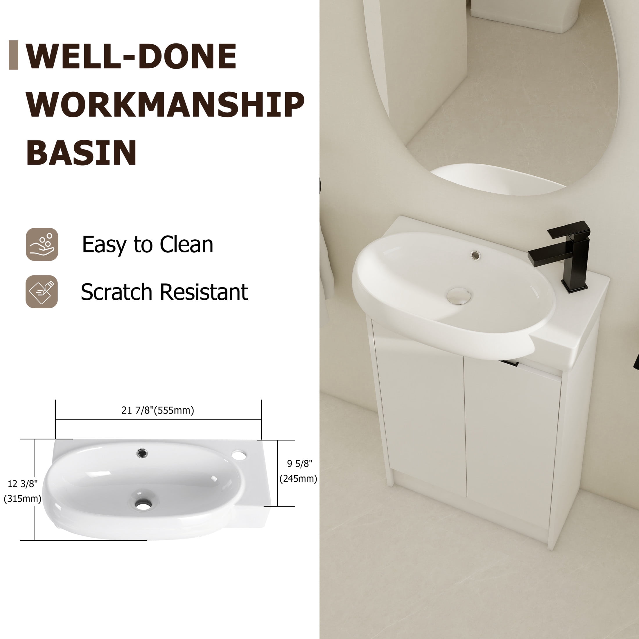 Noble House 23" Freestanding Bathroom Vanity with Sink, Soft Close Doors, Modern Storage Cabinet for Small Bathroom or Powder Room, Glossy White
