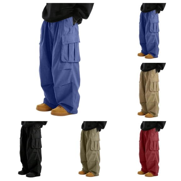 SAWOBUUN Men's Baggy Cargo Pants Casual Wide Leg Relaxed Fit Pocket Side Pants with Multi Pockets