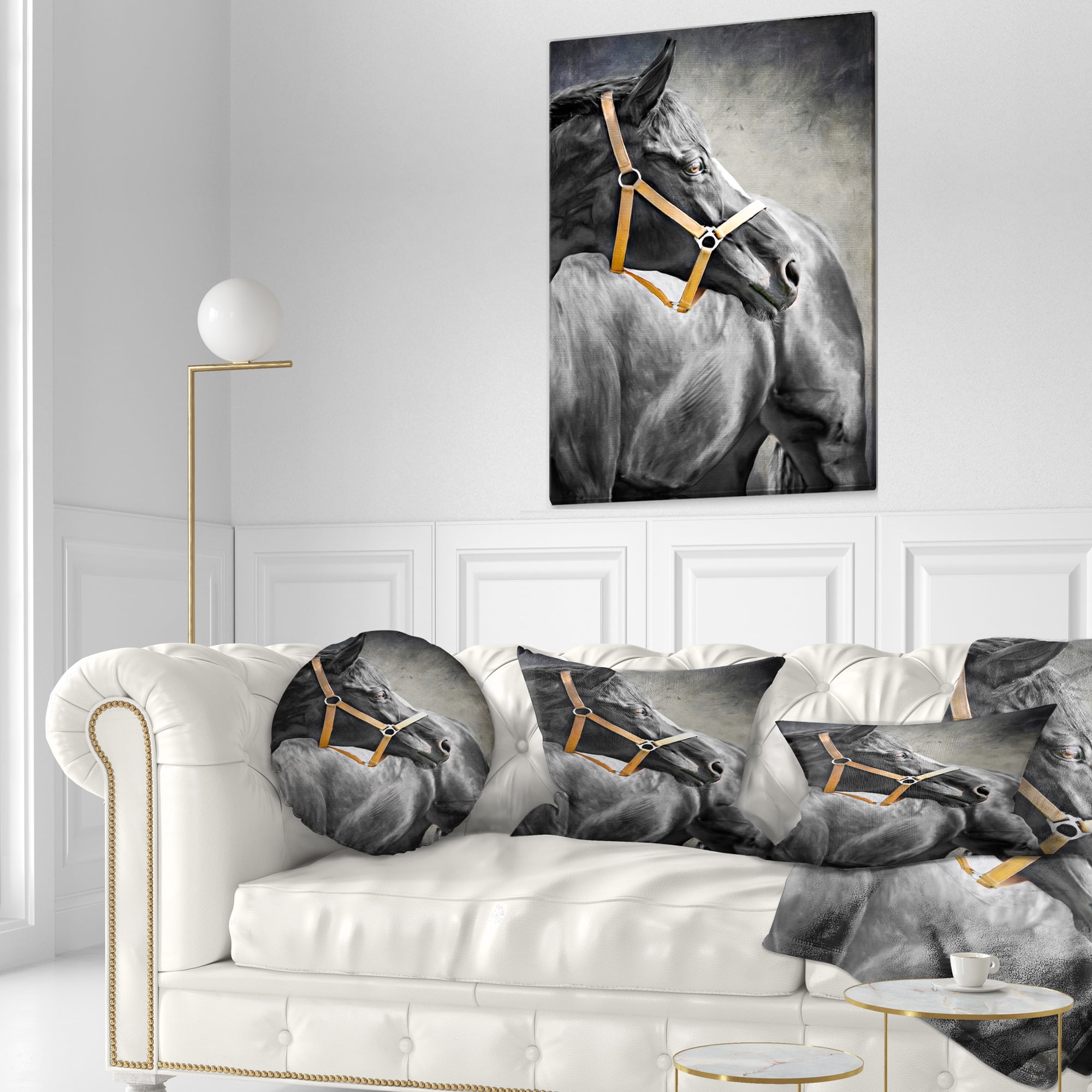 Designart Black Horse - Animal Throw Pillow - 12x20