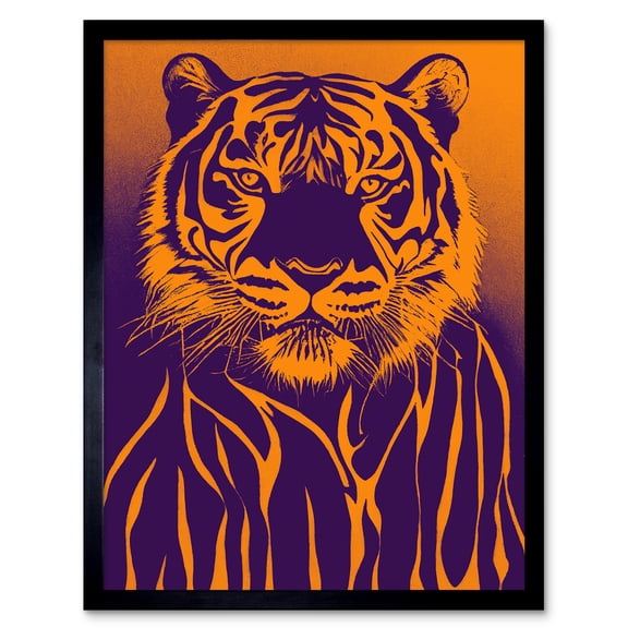 Indigo Illustrated Tiger Portrait Vibrant Painting Art Print Framed Poster Wall Decor 12x16 inch