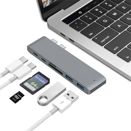 Type C Hub,6 in 1 Aluminum USB C Adapter for 2016/2017 MacBook Pro 13in and 15in with 2 USB 3.0 Ports, SD/Micro SD Card Reader, Thunderbolt 3 Fast 40GB/S Type C Charger Port and USB C