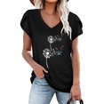 thumbnail image 3 of Pompotops Femmes Été V-Cou Imprimé Floral Tops T-Shirts Casual Pétale Chemisier à Manches, 3 of 5