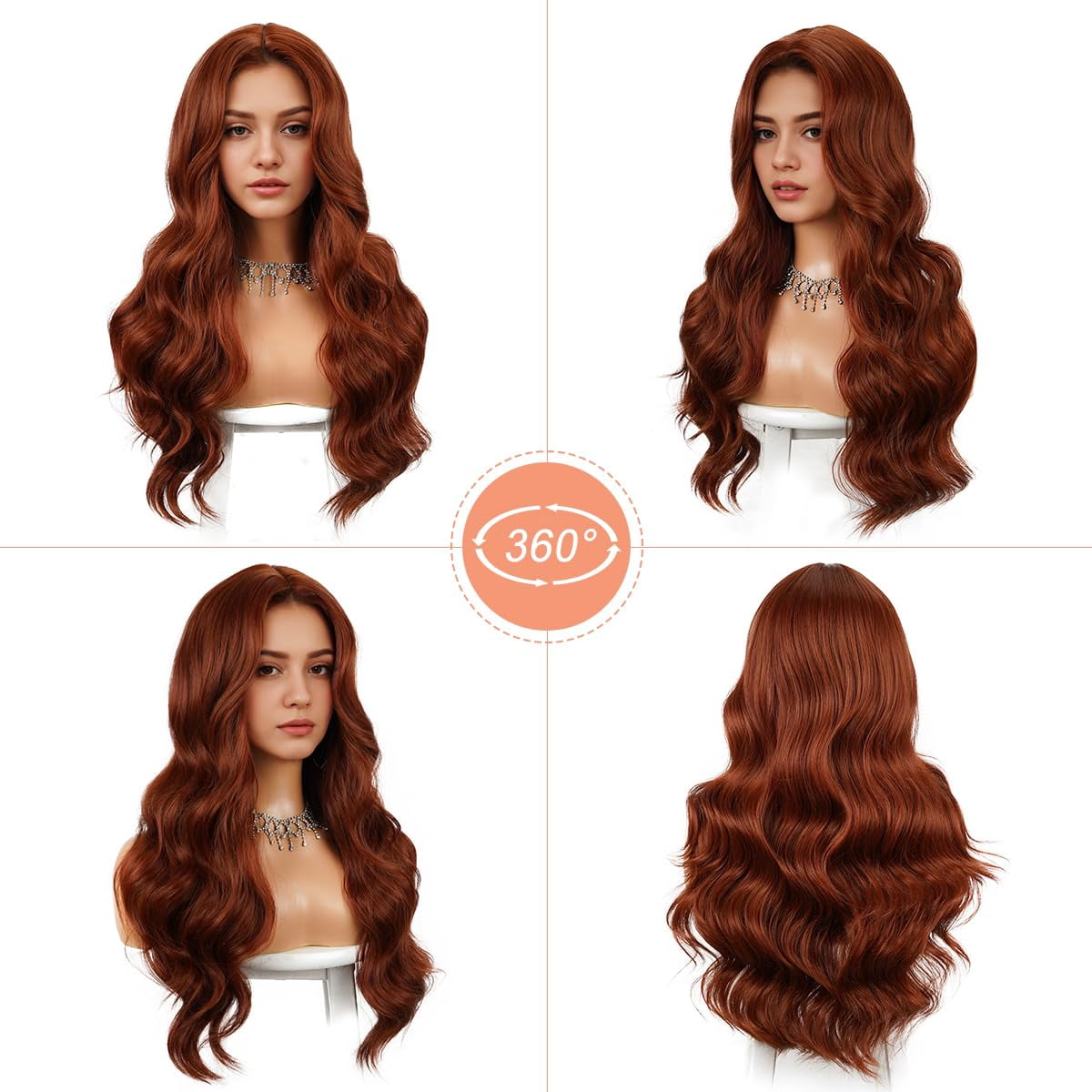 Beautiful Auburn copper Red Beauty Wig 22-26 inche Copper Red Wig Natural Wavy Lace Synthetic Hair Lace Front  main image 4