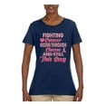 thumbnail image 2 of Wild Bobby, Fighting Cancer And Still Sexy, Breast Cancer Awareness, Women Graphic Tee, Navy, XX-Large, 2 of 5