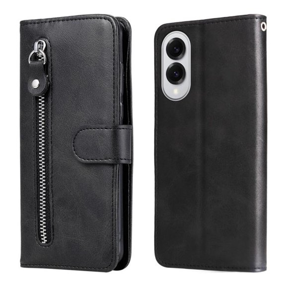 For Samsung Galaxy S25 Edge 5G 6.7-inch Wallet Case for Women Men Multi-Card Slots Zipper Pocket Leather Phone Case,Black,For Galaxy S25 Edge 5G