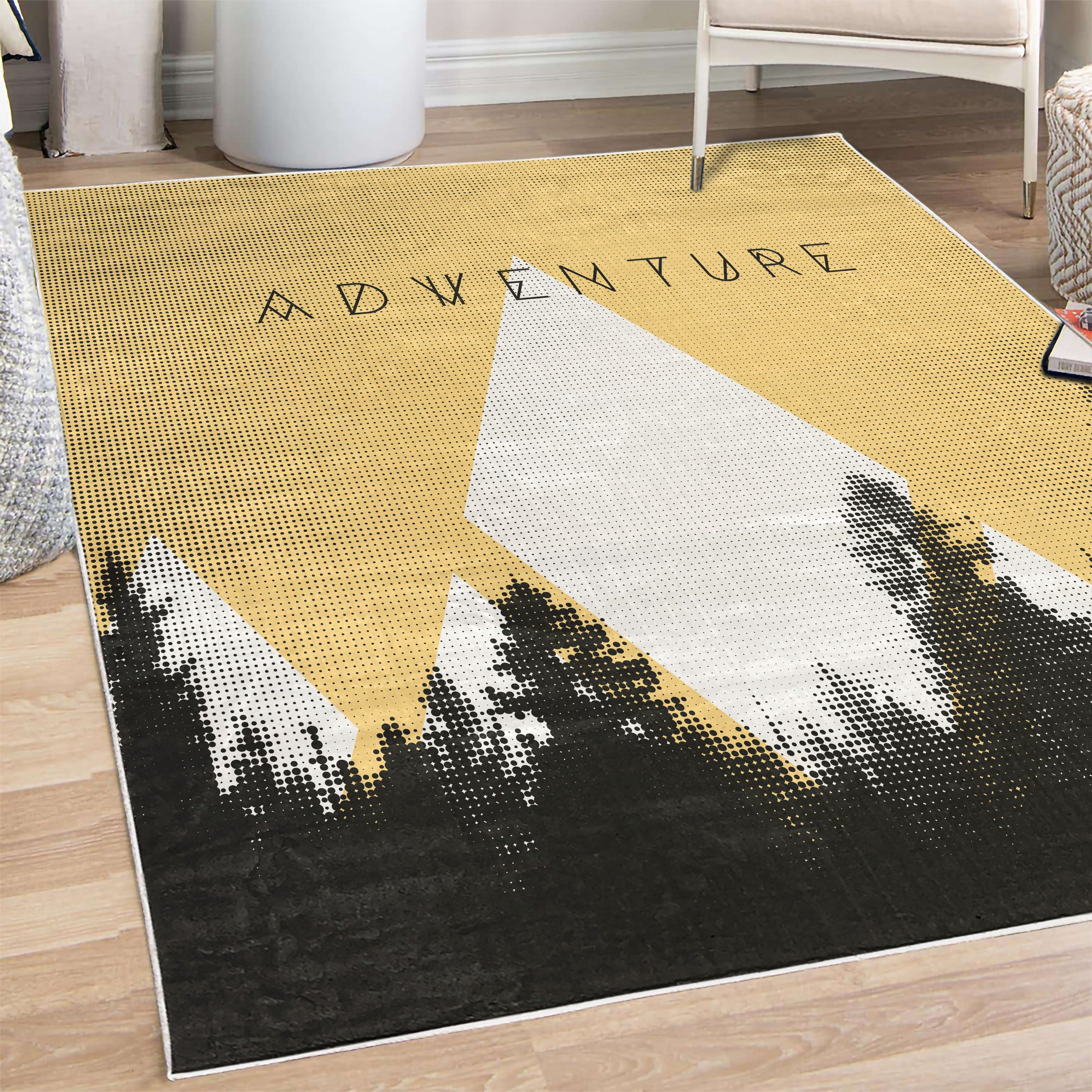 Adventure Decorative Rug, Forest Halftone Effect Hipster Typography ...