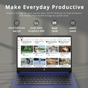 HP Premium 14 Stream HD Laptop, Intel Celeron N4120, 16GB RAM, 64GB eMMC, Webcam, Intel UHD Graphics, 1 Year Office, Bluetooth, WiFi, HDMI, Windows 11s, Blue, Hotface 32GB USB Card