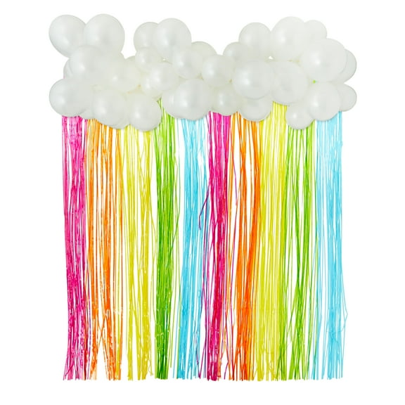 Rainbow Fringe and White Pearl Latex Balloon Backdrop Kit