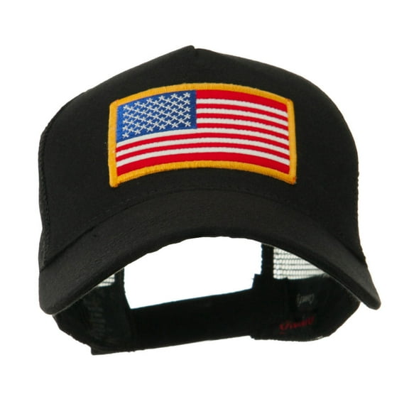 5 Panel Mesh American Flag Gold Patch Cap - Black OSFM