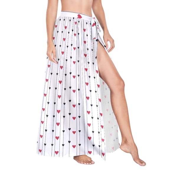 Women Sarong Wraps Valentine's Day Hearts Swimsuit Beach Pareo Bikini Coverups Skirt M