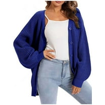 Cardigan Sweaters for Women Button-Down Long Sleeve Oversized Knit Outerwear Light Color Blue S