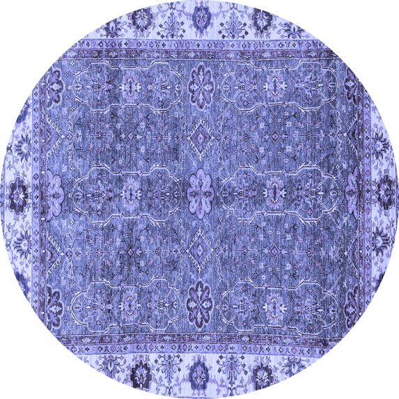 Ahgly Company Machine Washable Indoor Round Oriental Blue Traditional Area Rugs, 3' Round