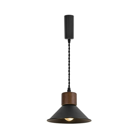 FSLiving Adjustable Height H Type Track Light with E26 Walnut Base and Vintage Black Metal Shade,Decorate Lighting Fixtures for Farmhouse Kitchen Sink (Bulb & Ceiling Track Sold Separately) - 1 Light