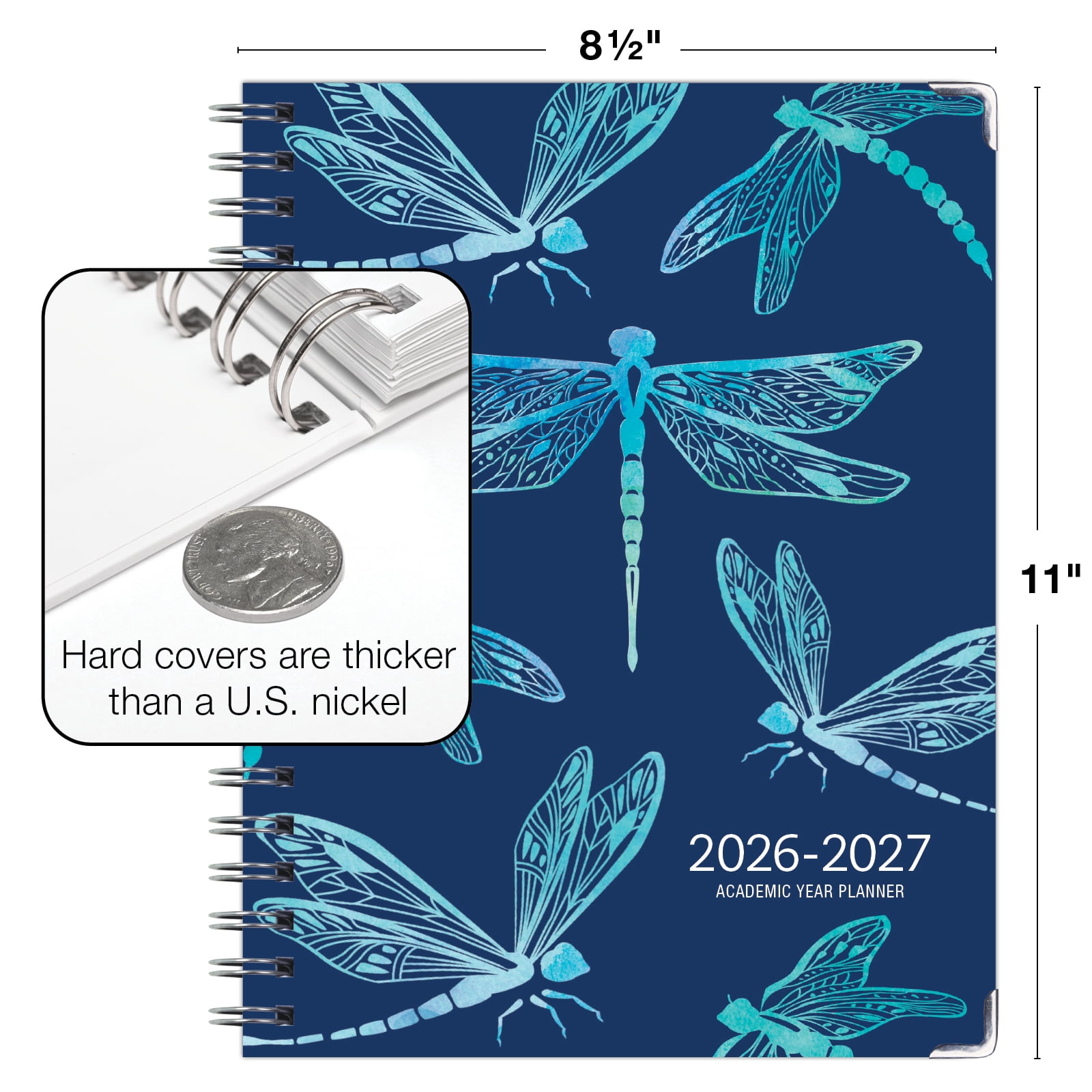 2026-2027 Excello Brands 8.5" x 11" Academic Year Hardcover Fashion Planner, Weekly/Monthly, 14 Month, Dragonflies