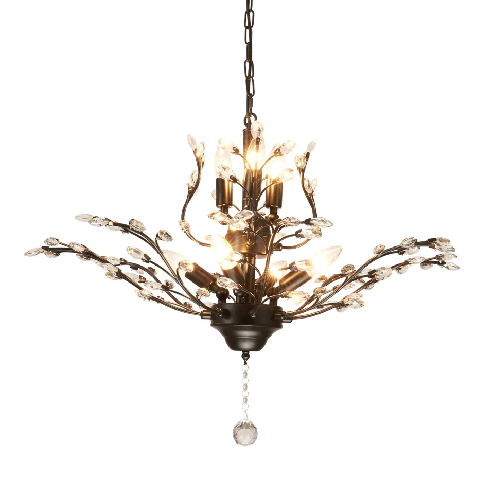 LUOLAX Modern Crystal Chandelier 7-Light Black Branches Ceiling Lamp Pendant Fixtures