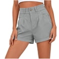 thumbnail image 3 of Womens Yoga Shorts with Pockets New Summer Shorts for Women High Waist Pleated Button Zipper Loose Shorts Classic Rolled Hem Bottoms with Pockets Gray XXL, 3 of 7