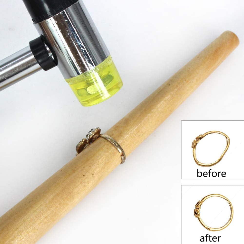 PHYHOO Jewelers Rubber Hammer Mallet with Wood Ring Mandrel Sizer Sizing Adjuster Ring Shaper Repair Tools Jewelry Making Kit