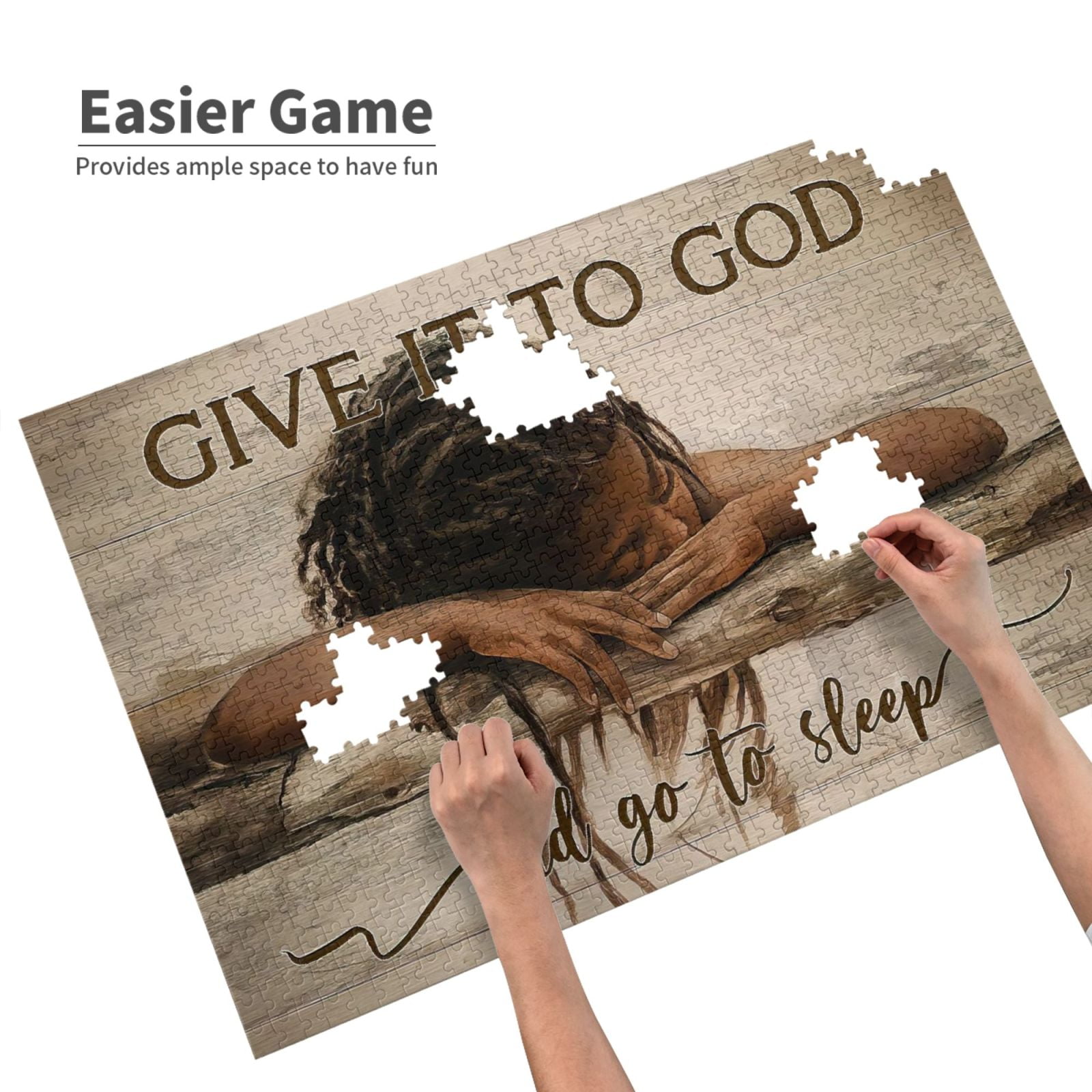 1000 Pieces Jiasaw Puzzles for African American - Black Women Give it to God and Go to Sleep Wooden Puzzles for Adult - Black Queen Magic Art Home Decor