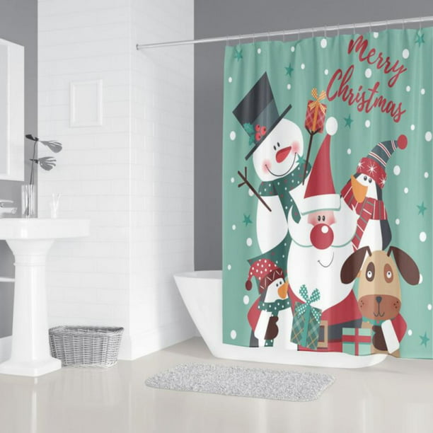 Merry Shower Curtain Snowman, Black Santa Shower Curtain