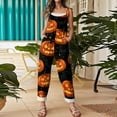 thumbnail image 5 of Stralyhd Pumpkin Face Graphic Casual Rompers Halloween Party Square Neck Jumpsuit Party Jumpsuits with Pockets Spooky Horror Print Long Pants Orange XL, 5 of 7