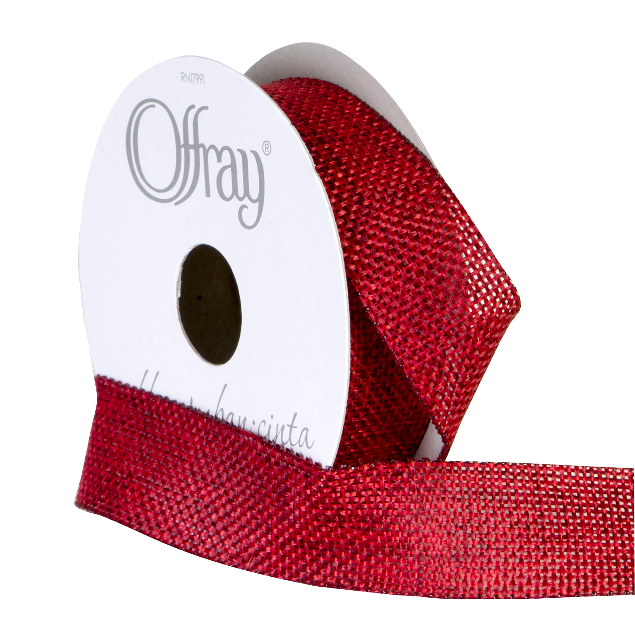 Offray Ribbon, Red 7/8 inch Woven Burlap Woven Ribbon for Crafts, Gifting, and Wedding, 9 feet, 1 Each