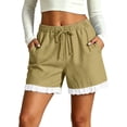 thumbnail image 2 of Womens Casual Lace Shorts Baeitkot Womens Casual Lace Shorts Elastic Waist Drawstring Loose Comfy Summer Shorts with Pockets Khaki XXXL, 2 of 7