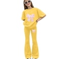 thumbnail image 2 of GiLiling Girls 2 Piece Outfits Cute Bow Print T-Shirt and Flare Pants Spring Summer Teen Tween Fashion Clothing Set (Yellow, 7-8 Years), 2 of 4