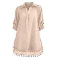 thumbnail image 4 of Fesfesfes Women's Tassel Hem Beach Cover Up Button Down Shirt Dress Oversized 3/4 Sleeve Swimsuit Cover Up Vacation Resort Wear Summer Bikini Beach Dress, 4 of 7