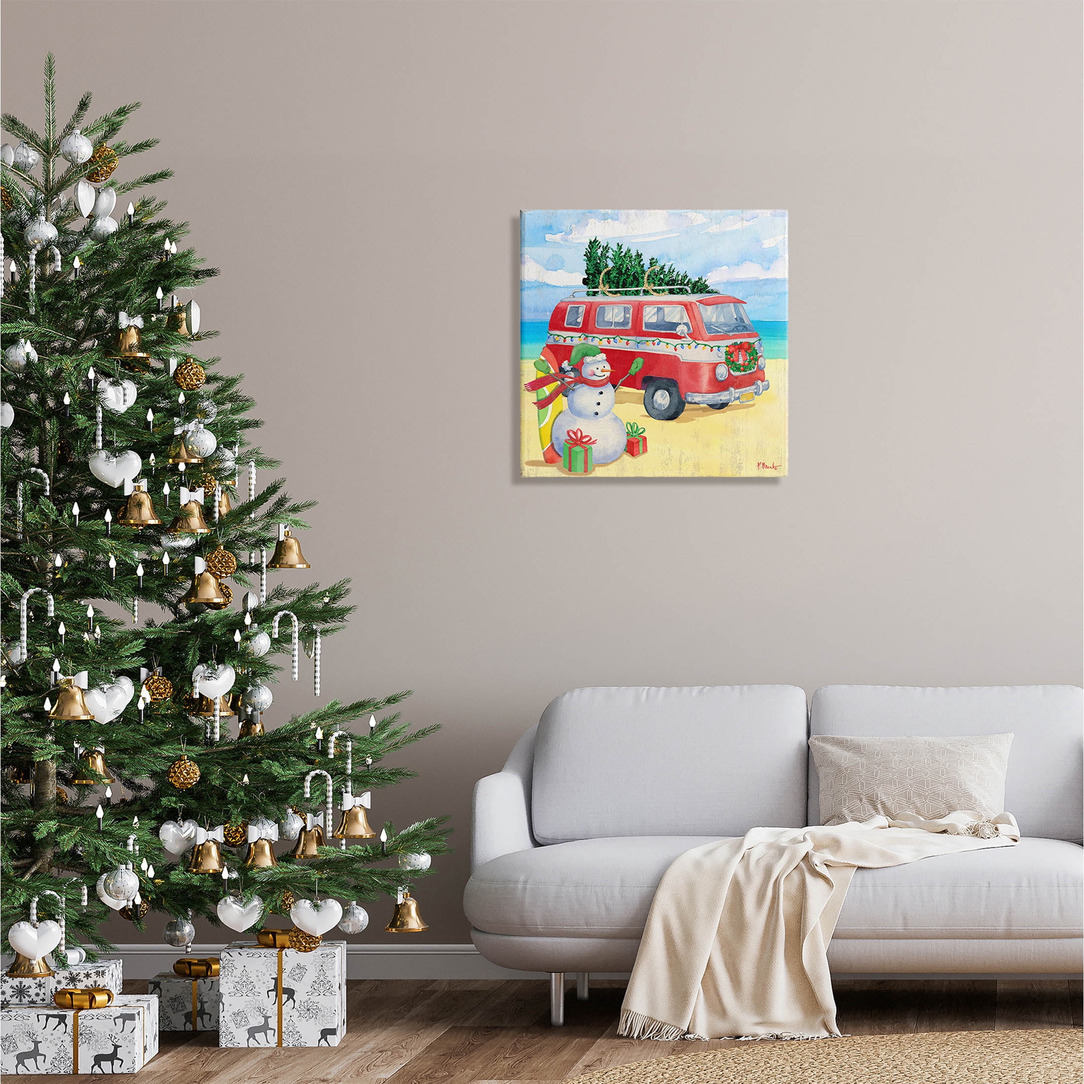 Christmas Beach Nautical Van Holiday Graphic Art Gallery Wrapped Canvas Print Wall Art