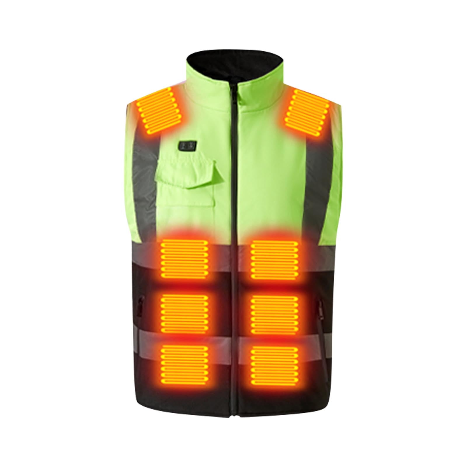 Txeol Heated Hi Vis Work Jackets for Men Zip Up Sleeveless Outdoor Warm Vest Color Block Winter Heated Coats with Pockets,Green,XXXXL