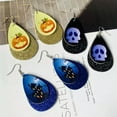 thumbnail image 5 of EOEMY Halloween Pumpkin Women Teardrop Leather Hook Earrings Ear Drop Dangle Party New-Tree, 5 of 9