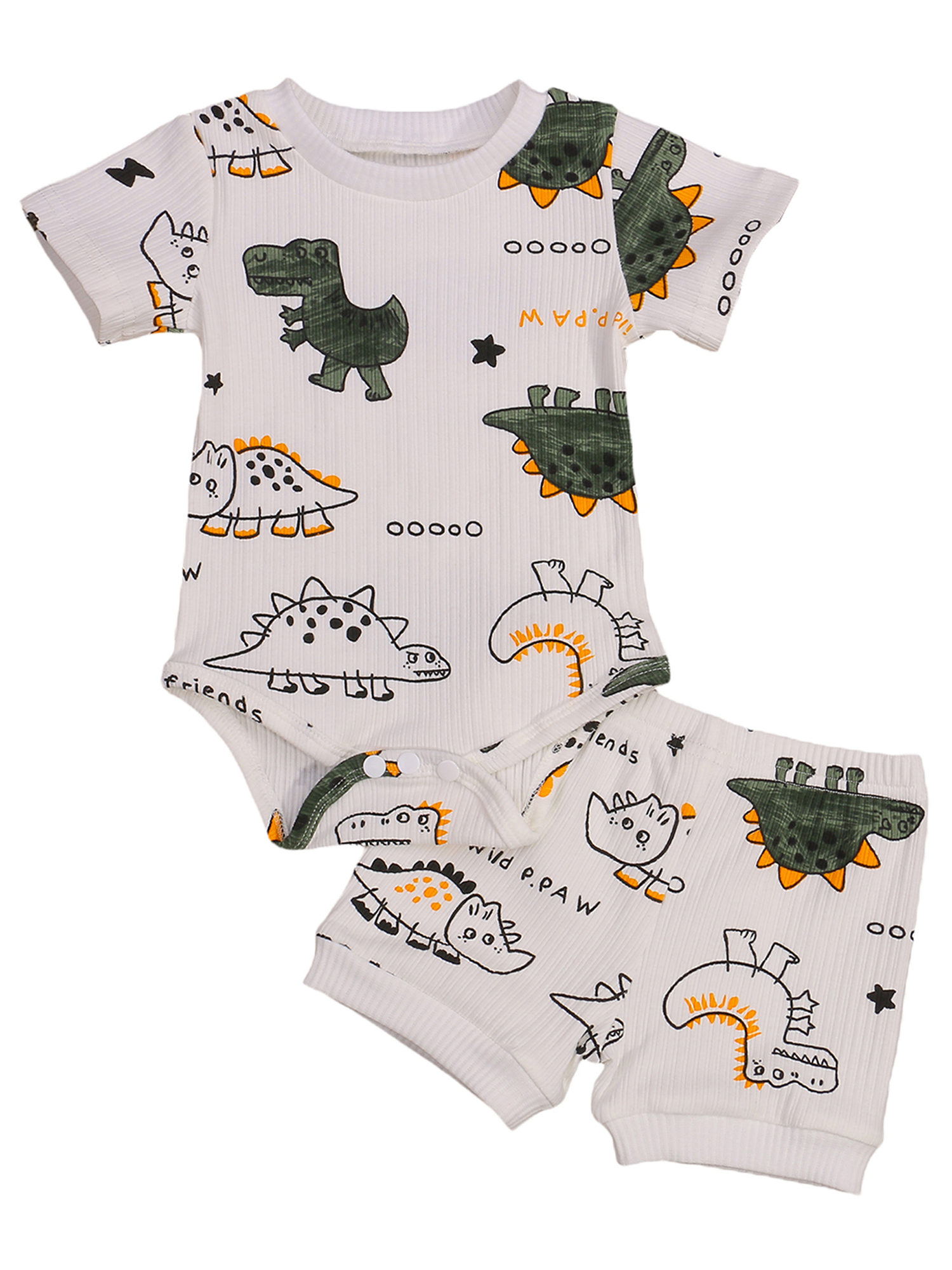 Huakaishijie Infant Baby Boys Dinosaur Clothes Ribbed Knit Romper Shorts Outfit