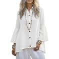 thumbnail image 2 of jowamay Button Up Shirts for Women Bell Sleeve Loose Tops Flared Long Sleeve Flowy Summer Peplum Shirts for Daily Wear, 2 of 7