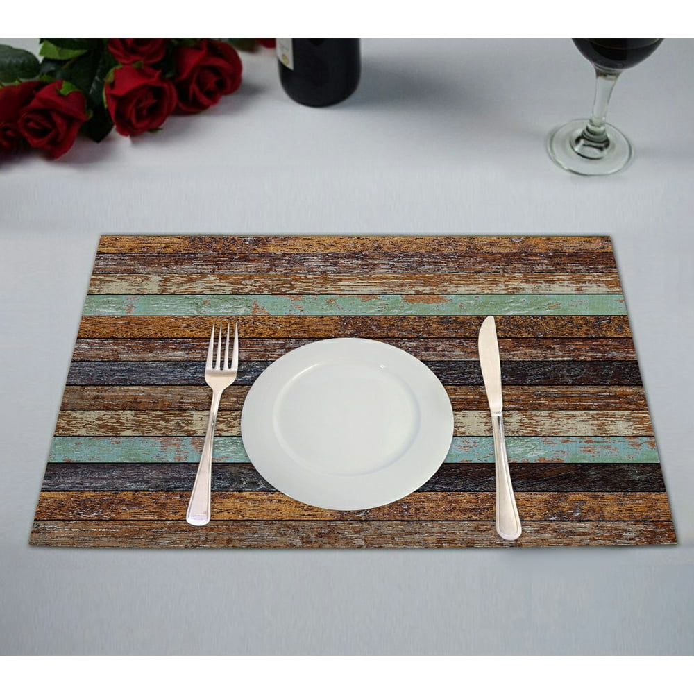 ABPHQTO Retro Wooden Panel Texture Placemat 12x18 Inch,Set of 2 Table