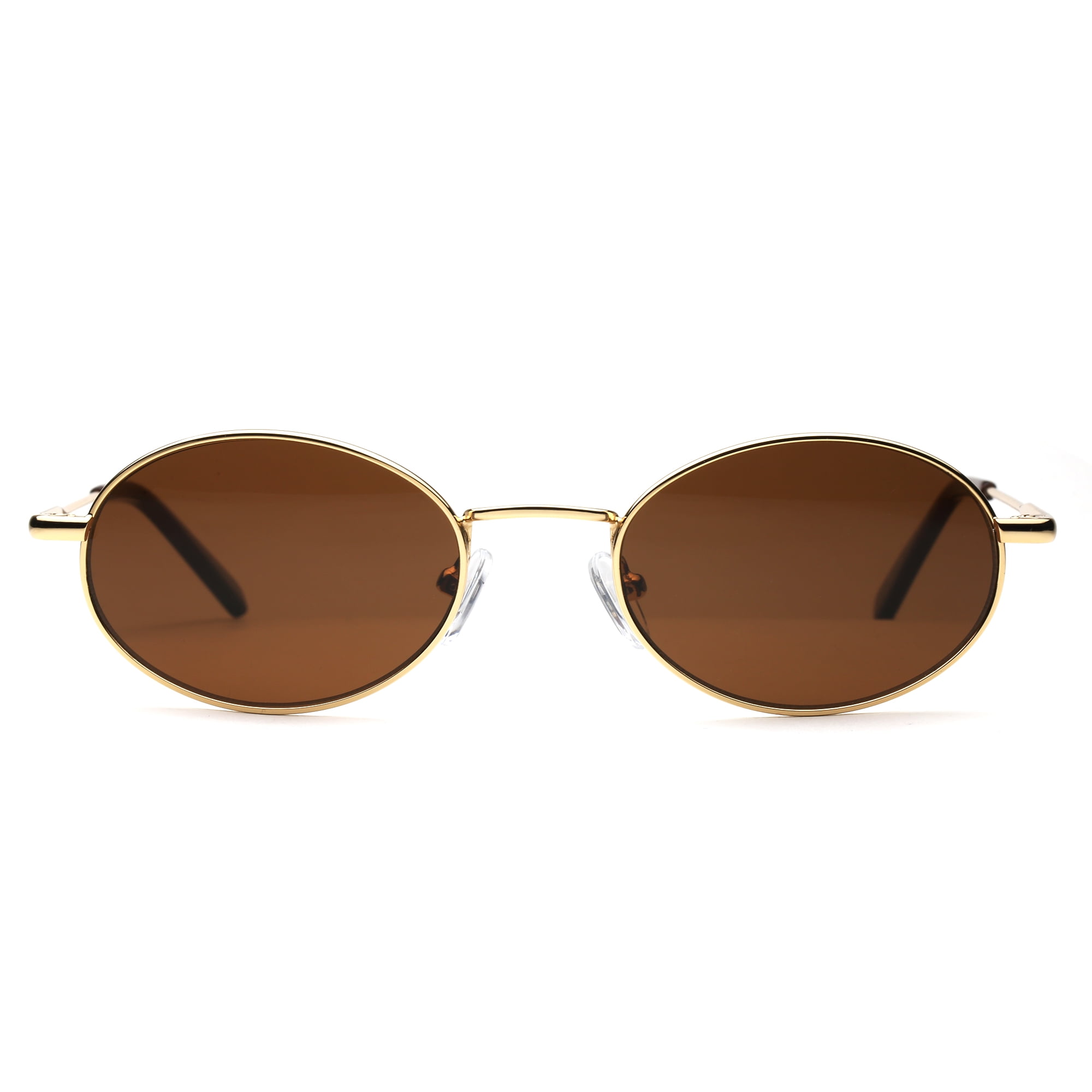 Small Gold Metal Oval Sunglasses, UV Protection 50-20-140 mm 