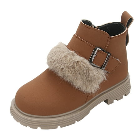 

Pimfylm Cotton Short Boots Outdoor Comfortable Winter Children Snow Boots Brown 27