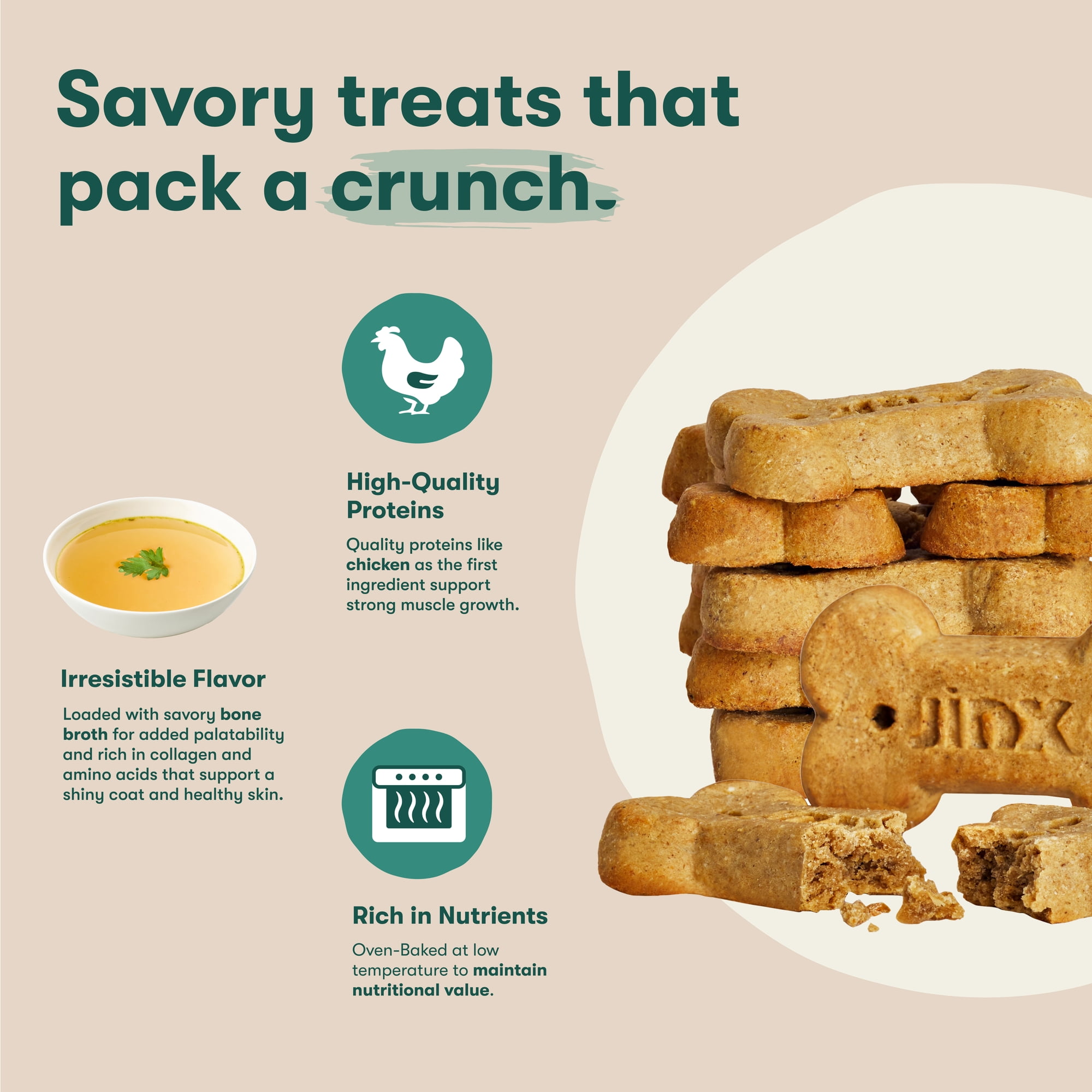 (6 pack) Jinx Chicken Bone Broth Biscuits, Crunchy Dry Dog Treats, 16 oz Bag