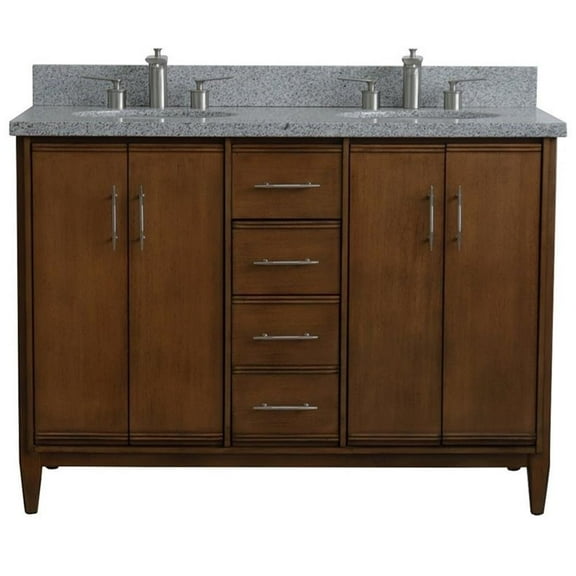 MCM 49" Double Oval Sink Solid Wood Vanity in Walnut/Gray Granite Stone
