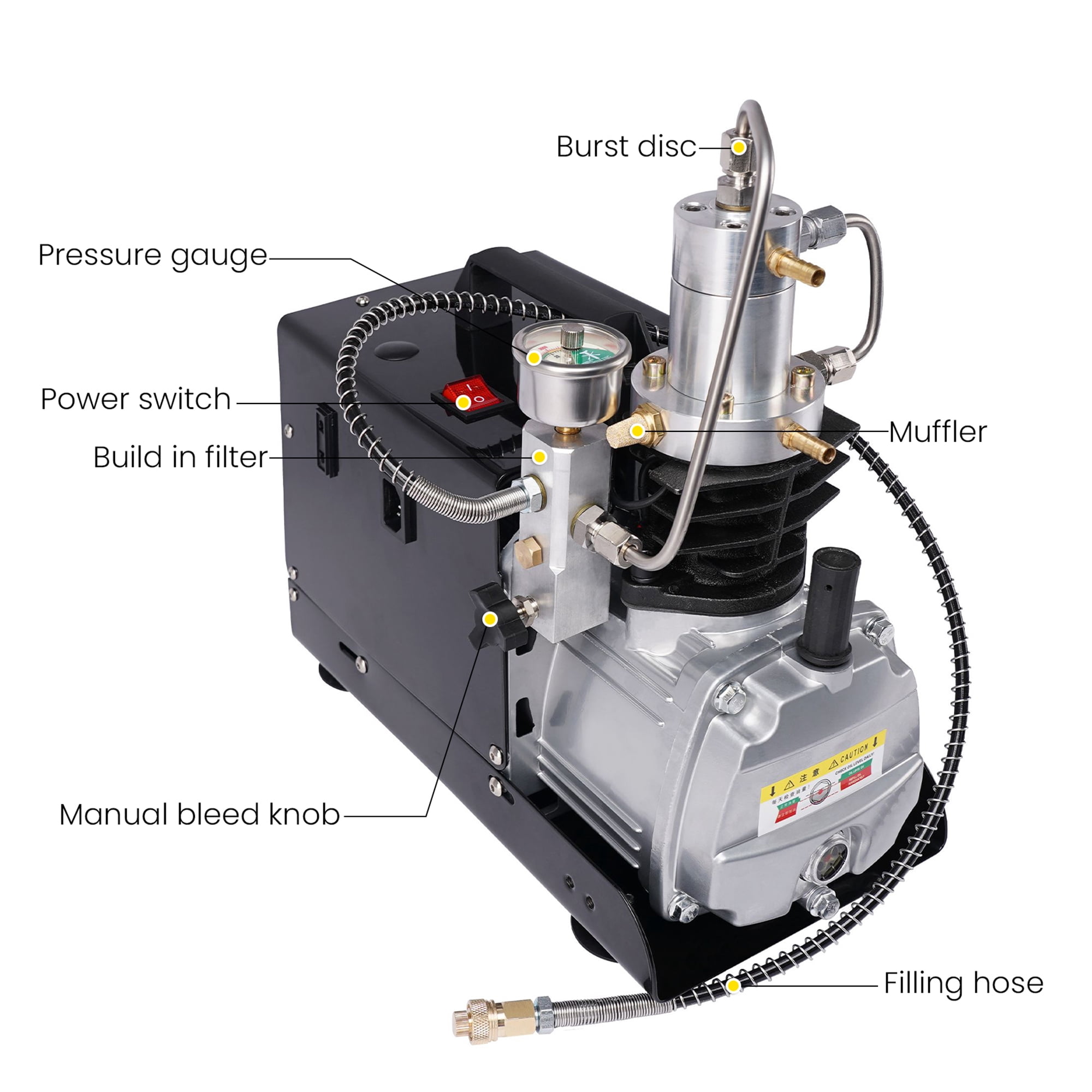TUXING 4500Psi Pcp Compressor,Adjustable Auto Stop Version,Pcp Air Compressor,High Pressure Pump,Water Cooling Scuba Pump for Pcp Air Rifle, Scuba Tank Charging110V